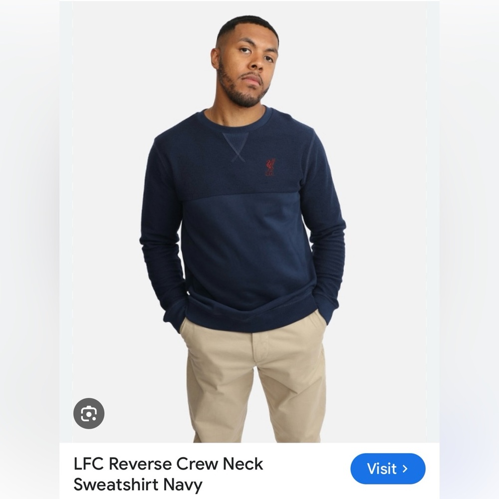 Liverpool FC Reverse Crew Neck Sweater Navy Large. Soccer